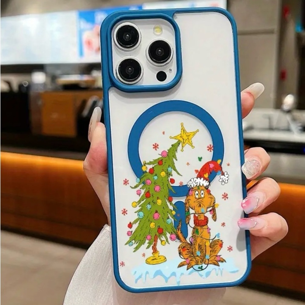 Blue iPhone 16 ProMax Phone Cover-Max and Christmas Tree from The Grinch
